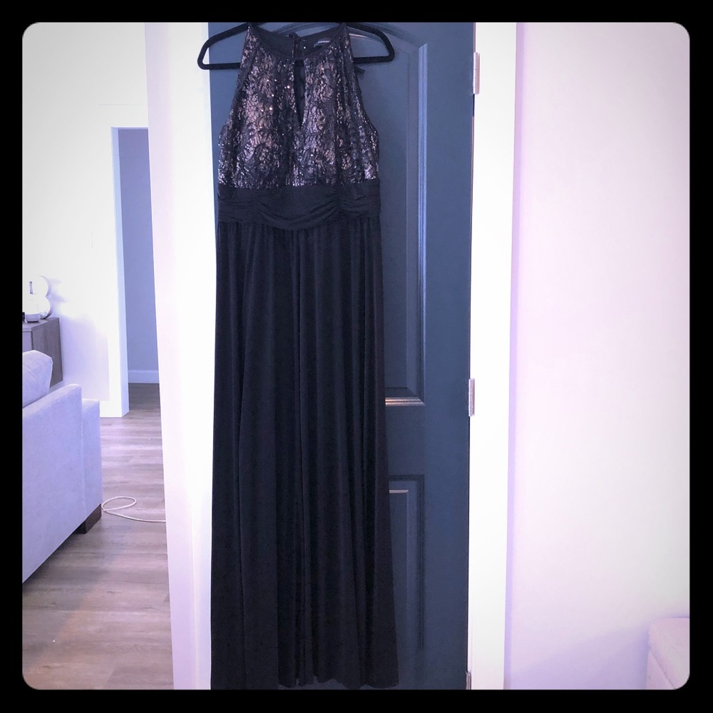 Formal gown with side slit and sequin detail